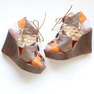 Maloles Spain Leather Wedge Sandals Lace Up Boho Platform Heels Summer Shoes 7